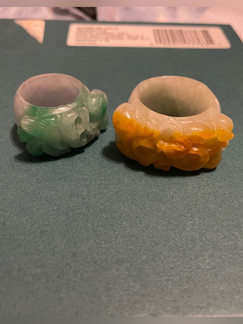 Xiu Green & Yellow Jade Serpentine Hand Carved Fire Dragon Ring
